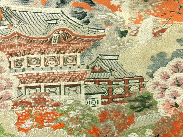 JAPANESE KIMONO / ANTIQUE NAGOYA OBI / WOVEN CASTLE & MANSION